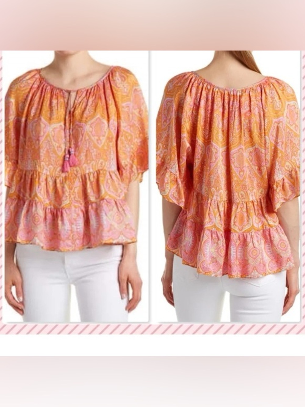 NWOT Calypso 100% silk flutter sleeve blouse size xs